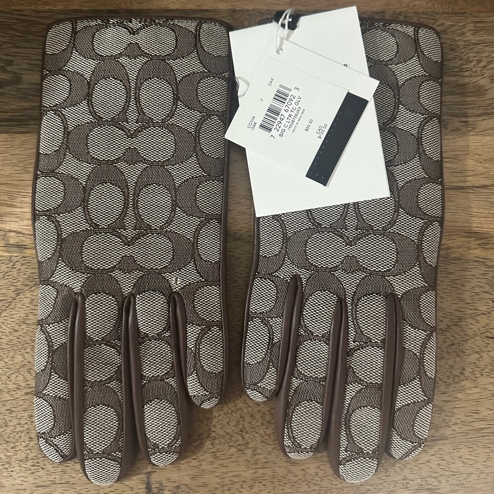 Coach Signature Jacquard and Leather Tech Gloves